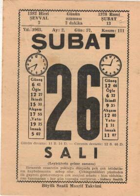 26 Şubat 1963 Takvim Yaprağı EFM(N)5708 - 1