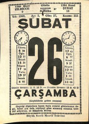 26 Şubat 1969 Takvim Yaprağı - Doğum Günü Hediyesi EFM(N)11011 - 1