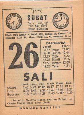 26 Şubat 1974 Takvim Yaprağı EFM(N)5265 - 1