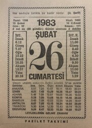 26 Şubat 1983 Takvim Yaprağı - Doğum Günü Hediyesi EFM(N)7823 - Gökçekoleksiyon