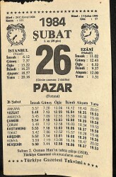 26 Şubat 1984 Takvim Yaprağı - Doğum Günü Hediyesi EFM(N)11818 - Gökçekoleksiyon
