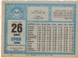 26 Şubat 1988 Takvim Yaprağı EFM(N)5516 - Gökçekoleksiyon