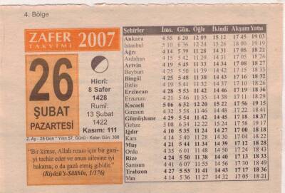 26 Şubat 2007 Takvim Yaprağı EFM(N)5545 - 1