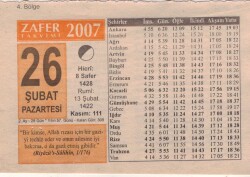 26 Şubat 2007 Takvim Yaprağı EFM(N)5659 - 3