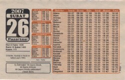 26 Şubat 2007 Takvim Yaprağı EFM(N)5687 - 3