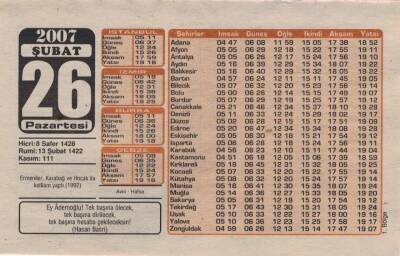 26 Şubat 2007 Takvim Yaprağı EFM(N)5687 - 3