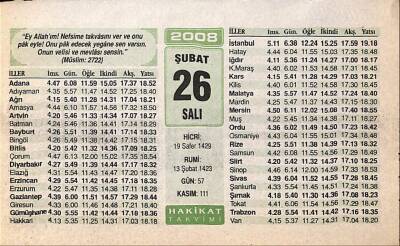 26 Şubat 2008 Takvim Yaprağı - Doğum Günü Hediyesi EFM(N)7520 - 1