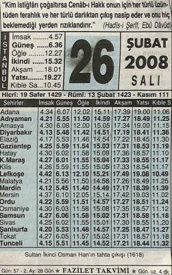 26 Şubat 2008 Takvim Yaprağı - Doğum Günü Hediyesi EFM(N)7550 - 1