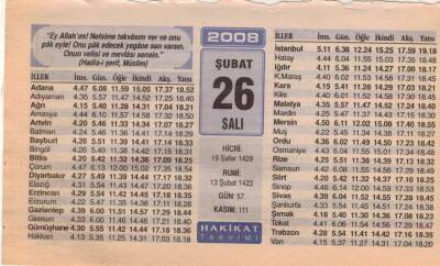 26 Şubat 2008 Takvim Yaprağı EFM(N)5573 - 2