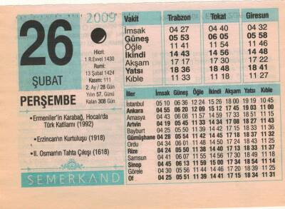 26 Şubat 2009 Takvim Yaprağı EFM(N)5631 - 1