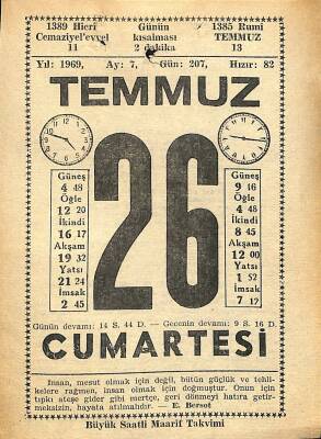 26 Temmuz 1969 Takvim Yaprağı - Doğum Günü Hediyesi EFM(N)11828 - 1