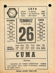 26 Temmuz 1974 Takvim Yaprağı - Doğum Günü Hediyesi EFM(N)12222 - Gökçekoleksiyon