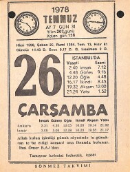 26 Temmuz 1978 Takvim Yaprağı - Doğum Günü Hediyesi EFMN15427 - Gökçekoleksiyon