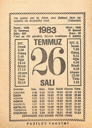26 Temmuz 1983 Takvim Yaprağı - Doğum Günü Hediyesi EFMN15368 - Gökçekoleksiyon