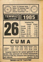 26 Temmuz 1985 Takvim Yaprağı - Doğum Günü Hediyesi EFMN15718 - Gökçekoleksiyon