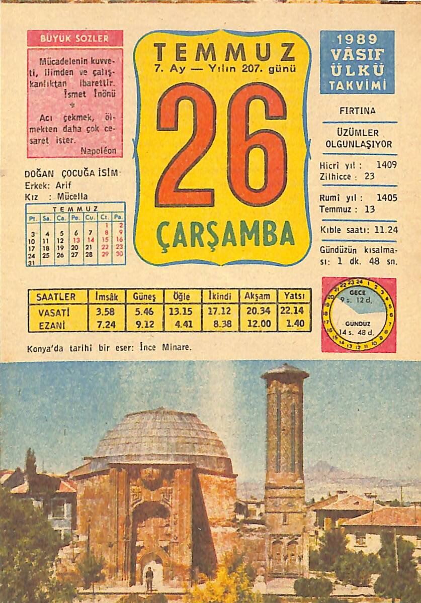 26 Temmuz 1989 Takvim Yaprağı - Doğum Günü Hediyesi EFMN13880 - 1