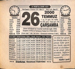 26 Temmuz 2000 Takvim Yaprağı - Doğum Günü Hediyesi EFMN15531 - Gökçekoleksiyon