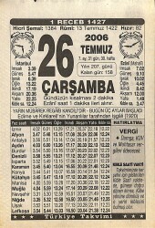 26 Temmuz 2006 Takvim Yaprağı - Doğum Günü Hediyesi EFMN15765 - Gökçekoleksiyon