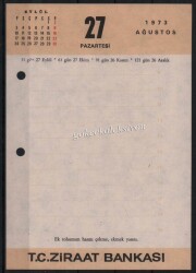27-28 Ağustos 1973 Ziraat Bankası Takvim Yaprağı EFM622 - 1