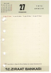 27 - 28 Aralık 1973 Ziraat Bankası Masa Takvimi Takvim Yaprağı EFM1293 - 3