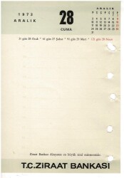 27 - 28 Aralık 1973 Ziraat Bankası Masa Takvimi Takvim Yaprağı EFM1293 - 4