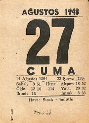 27 Ağustos 1948 Takvim Yaprağı - Doğum Günü Hediyesi EFMN14411 - Gökçekoleksiyon