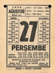 27 Ağustos 1970 Takvim Yaprağı - Doğum Günü Hediyesi EFM(N)9694 - 2