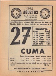 27 Ağustos 1976 Takvim Yaprağı EFM(N)2523 - 3