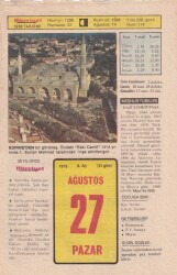 27 Ağustos 1978 Takvim Yaprağı -Doğum Günü Hediyesi EFM(N)6248 - Gökçekoleksiyon
