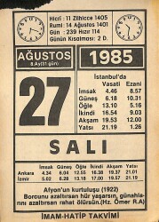 27 Ağustos 1985 Takvim Yaprağı - Doğum Günü Hediyesi EFMN15686 - Gökçekoleksiyon
