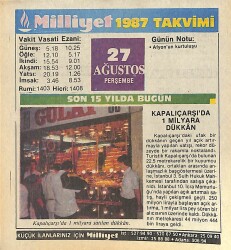 27 Ağustos 1987 Takvim Yaprağı - Doğum Günü Hediyesi EFMN14091 - Gökçekoleksiyon
