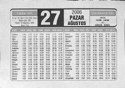 27 Ağustos 2006 Takvim Yaprağı - Doğum Günü Hediyesi EFMN14174 - Gökçekoleksiyon