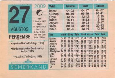 27 Ağustos 2009 Takvim Yaprağı EFM(N)2532 - 1