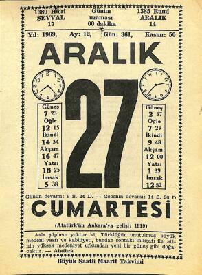 27 Aralık 1969 Takvim Yaprağı - Doğum Günü Hediyesi EFM(N)11630 - 1