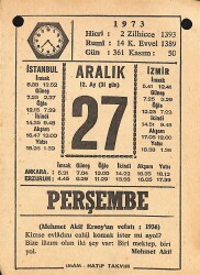 27 Aralık 1973 Takvim Yaprağı - Doğum Günü Hediyesi EFMN13660 - Gökçekoleksiyon