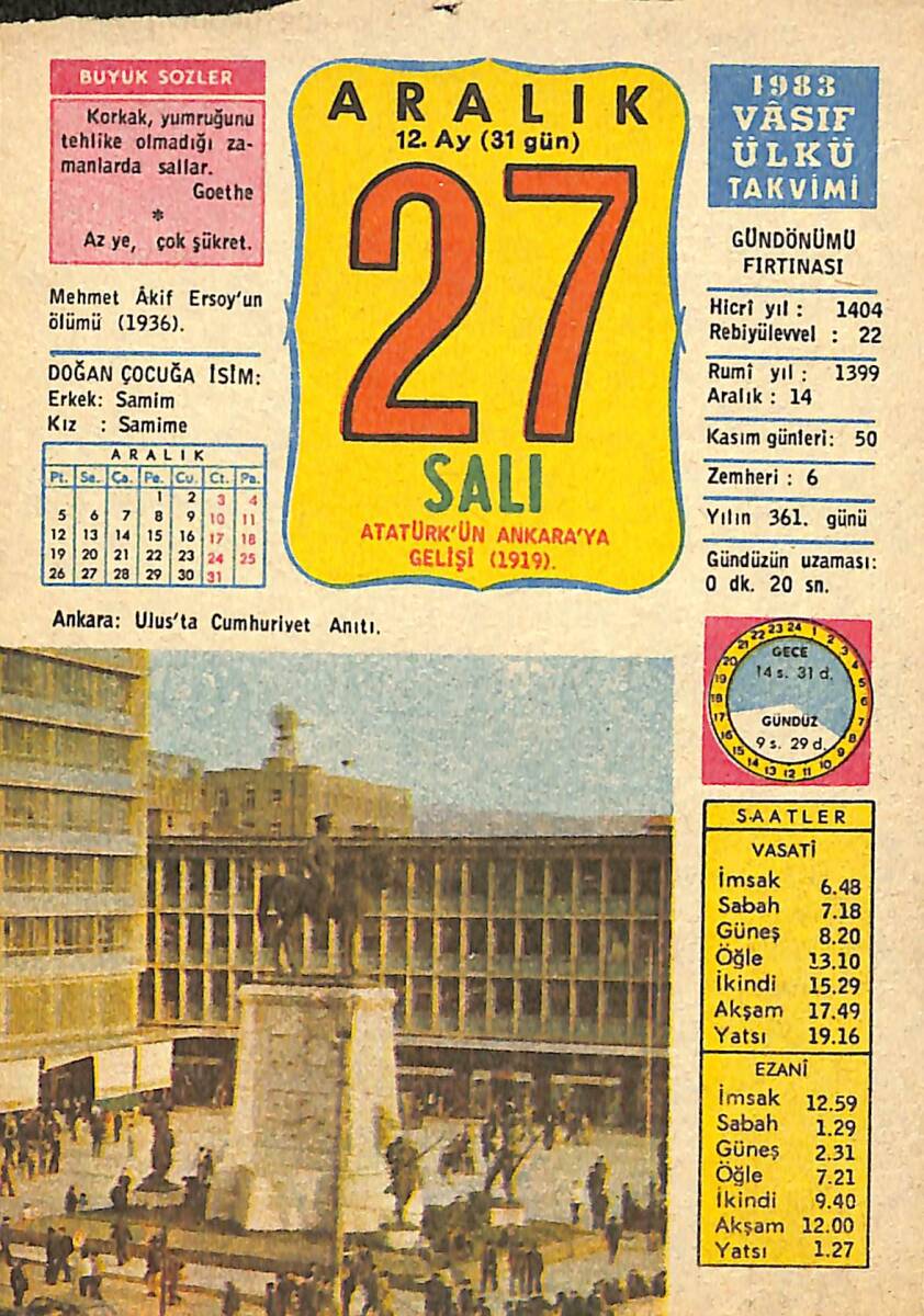 27 Aralık 1983 Takvim Yaprağı - Doğum Günü Hediyesi EFMN13695 - 1