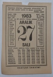 27 Aralık 1983 Takvim Yaprağı - Doğum Günü Hediyesi EFM(N)6881 - Gökçekoleksiyon