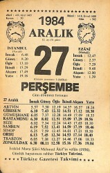 27 Aralık 1984 Takvim Yaprağı - Doğum Günü Hediyesi EFMN14497 - Gökçekoleksiyon