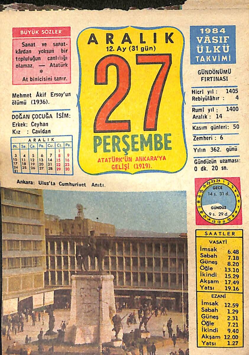 27 Aralık 1984 Takvim Yaprağı - Doğum Günü Hediyesi EFMN14757 - 1