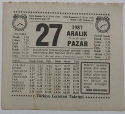 27 Aralık 1987 Takvim Yaprağı - Doğum Günü Hediyesi EFM(N)7196 - Gökçekoleksiyon