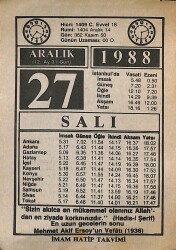 27 Aralık 1988 Takvim Yaprağı - Doğum Günü Hediyesi EFMN14573 - Gökçekoleksiyon