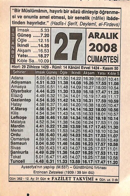 27 Aralık 2008 Takvim Yaprağı - Doğum Günü Hediyesi EFMN15307 - 1