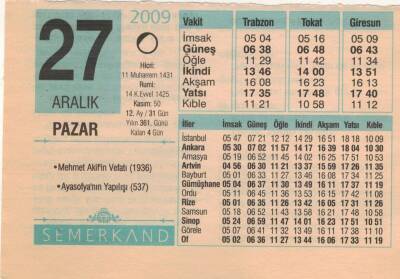 27 Aralık 2009 Takvim Yaprağı EFM(N)4401 - 1