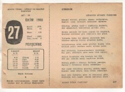 27 Ekim 1960 Ajans Türk Takvim Yaprağı (Şiirli Saatli) EFM(N) 1764 - 4