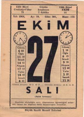 27 Ekim 1964 Takvim Yaprağı EFM(N)3575 - 3