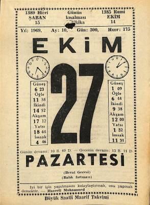 27 Ekim 1969 Takvim Yaprağı - Doğum Günü Hediyesi EFM(N)11121 - 1