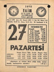 27 Ekim 1975 Takvim Yaprağı - Doğum Günü Hediyesi EFM(N)12547 - Gökçekoleksiyon