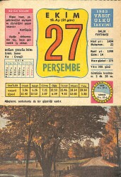 27 Ekim 1983 Takvim Yaprağı - Doğum Günü Hediyesi EFMN14723 - Gökçekoleksiyon