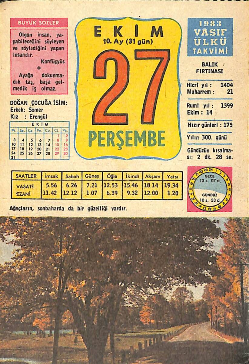 27 Ekim 1983 Takvim Yaprağı - Doğum Günü Hediyesi EFMN14723 - 1
