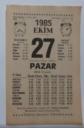 27 Ekim 1985 Takvim Yaprağı - Doğum Günü Hediyesi EFM(N)6672 - Gökçekoleksiyon